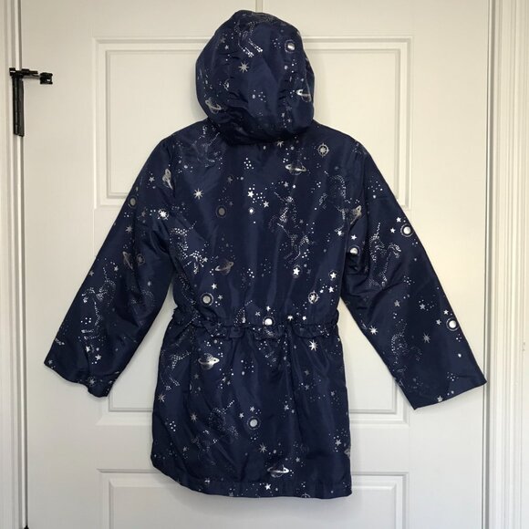 London Fog Unicorn & Space Print Hooded‎ Jacket Girls 6X Blue Silver Snap Zip - Picture 3 of 14